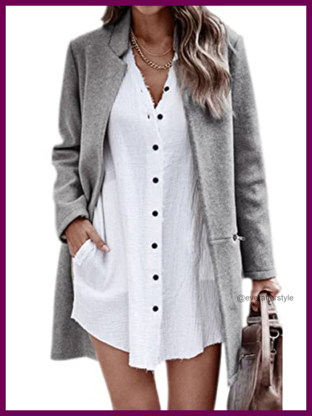 Long Sleeve Stand Collar Open Front Mid-Long Cardigan Coat with Zipper Pockets
